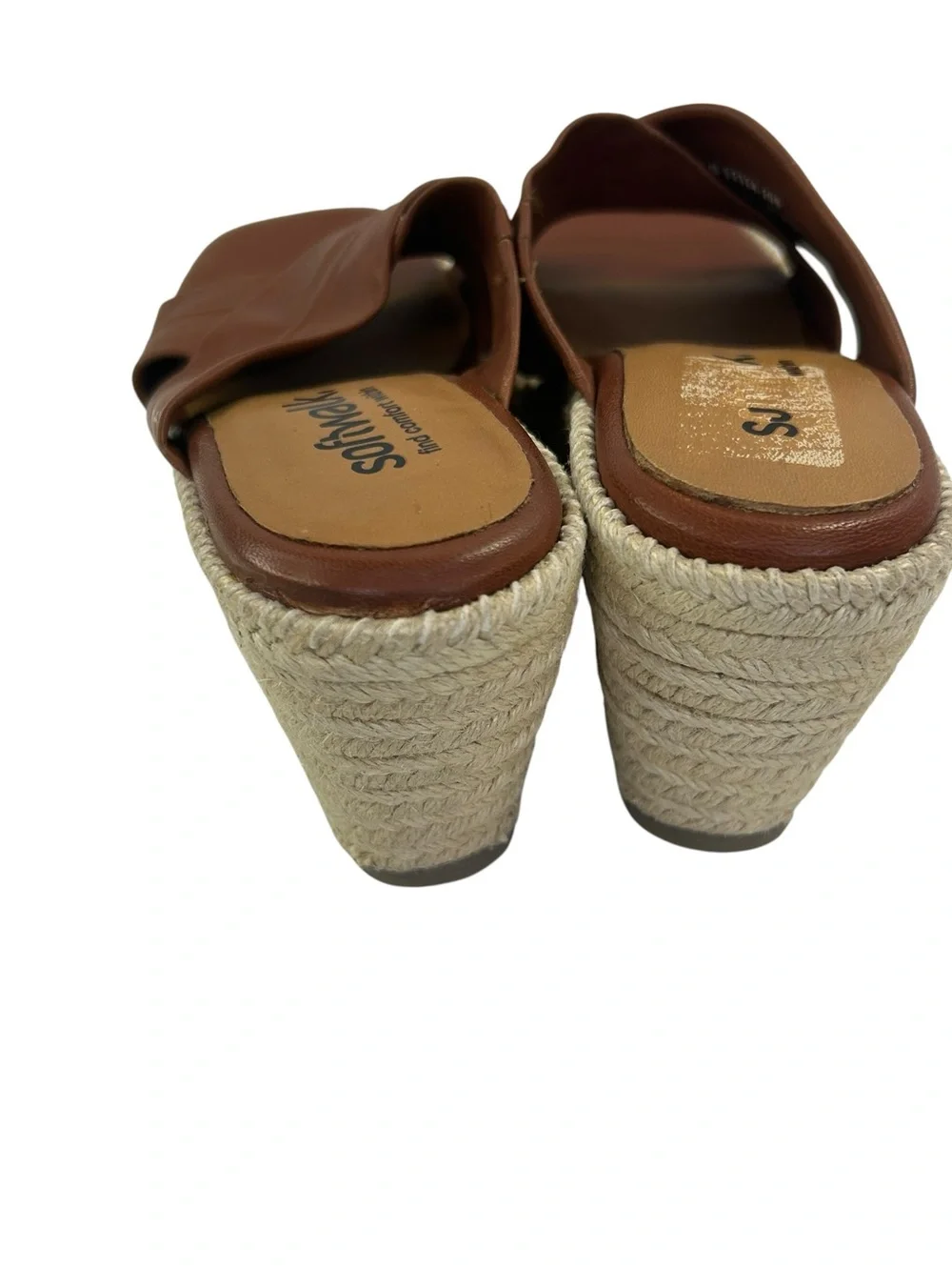Softwalk Hastings Wedge Espadrilles brown leather cross cross size 8